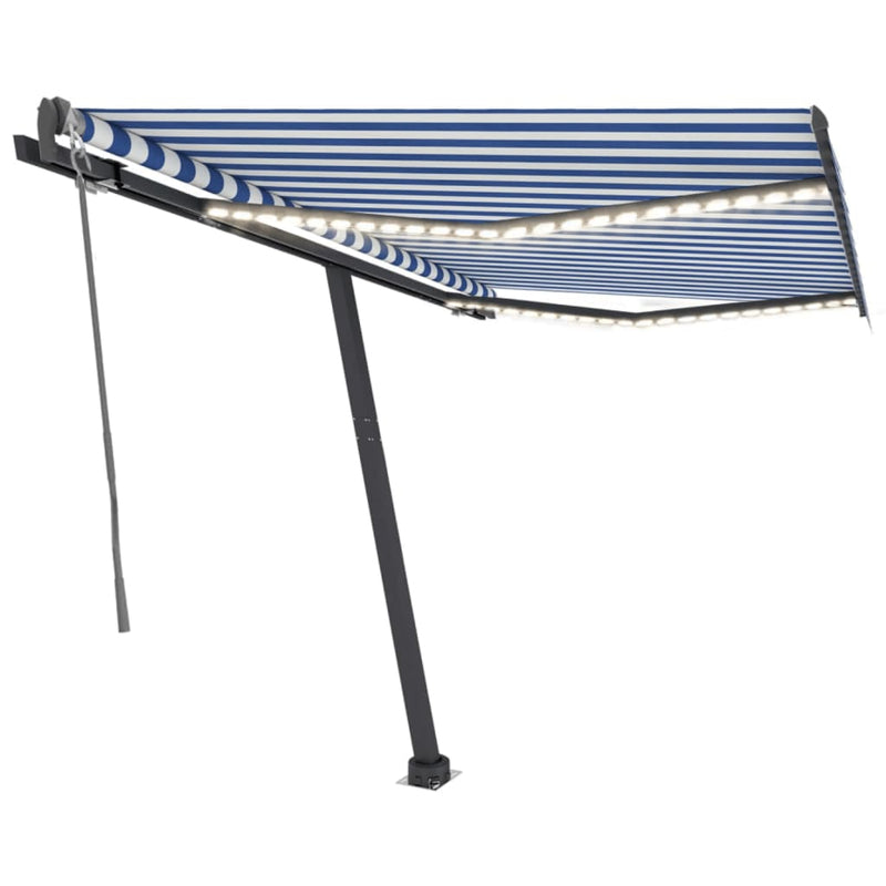 Afbeelding laden in galerijviewer, VidaXL Luifel automatisch met LED en windsensor 300x250 cm blauw wit
