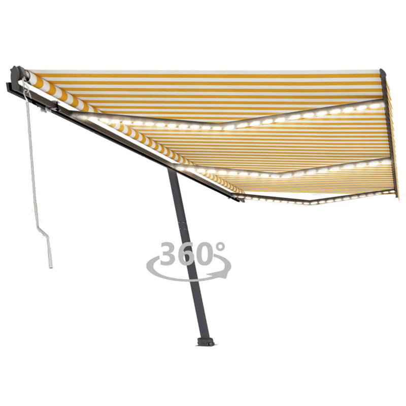 Afbeelding laden in galerijviewer, VidaXL Luifel automatisch met LED en windsensor 600x300 cm geel en wit
