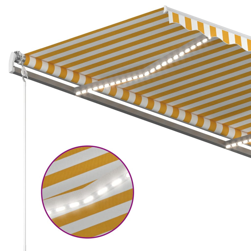Afbeelding laden in galerijviewer, VidaXL Luifel handmatig uittrekbaar met LED 3,5x2,5 m geel en wit
