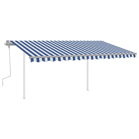 VidaXL Luifel handmatig uittrekbaar met LED 4x3,5 m blauw en wit