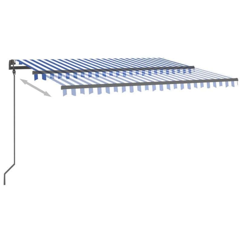 Afbeelding laden in galerijviewer, VidaXL Luifel handmatig uittrekbaar met LED 4x3,5 m blauw en wit
