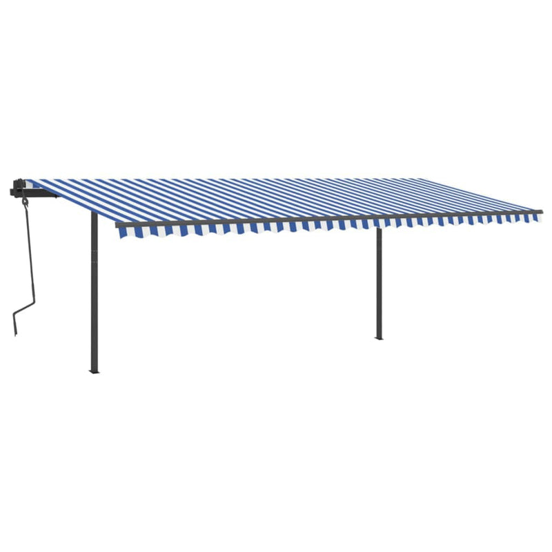 Afbeelding laden in galerijviewer, VidaXL Luifel automatisch met LED en windsensor 6x3,5 m blauw en wit
