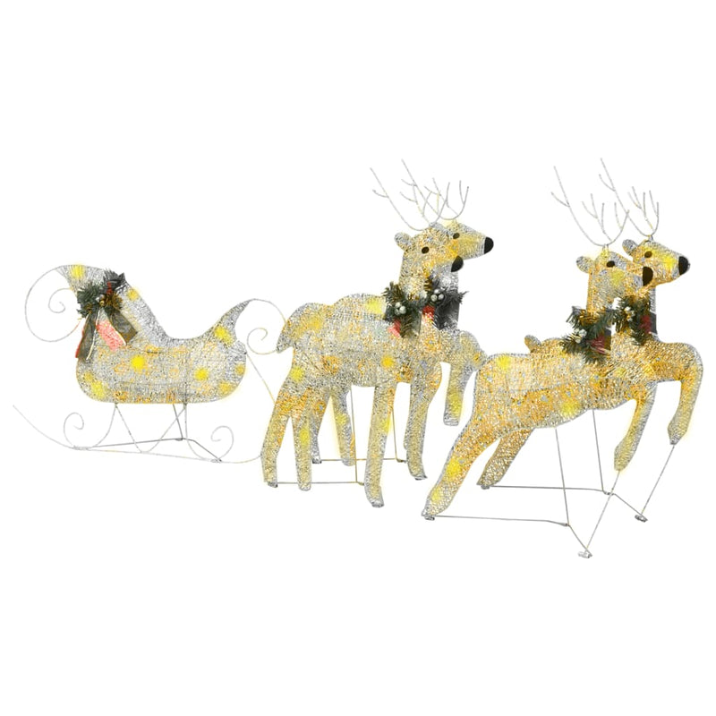 Afbeelding laden in galerijviewer, VidaXL Buitenkerstversiering rendieren en slee 100 LED's goudkleurig
