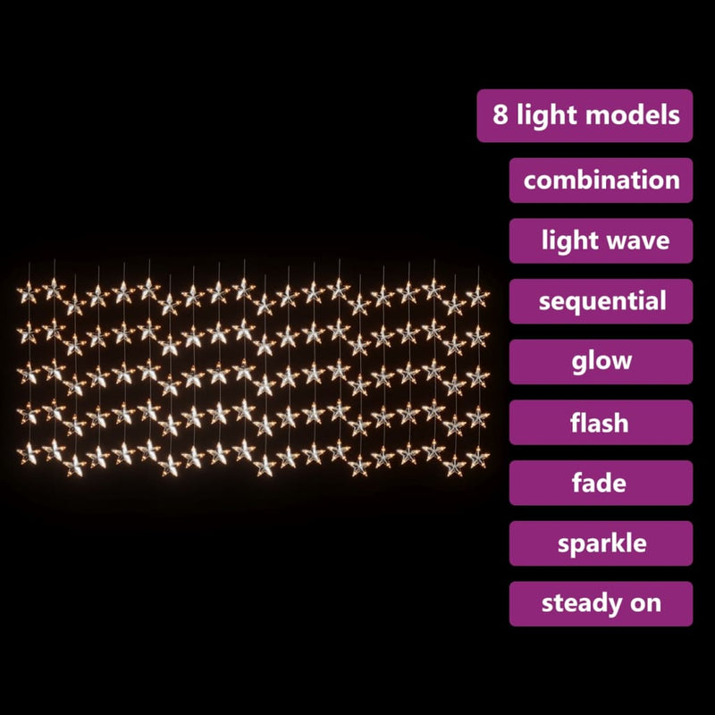 Afbeelding laden in galerijviewer, VidaXL Lichtsnoergordijn sterren met 500 LED's en 8 functies warmwit
