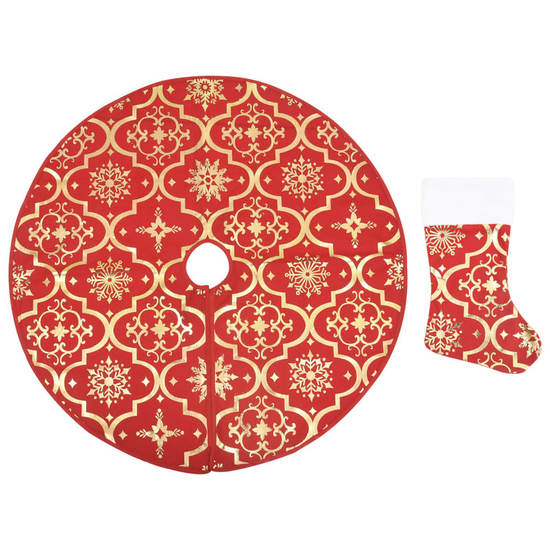 Afbeelding laden in galerijviewer, Vidaxl kerstboomrok luxe met sok 90 cm stof rood
