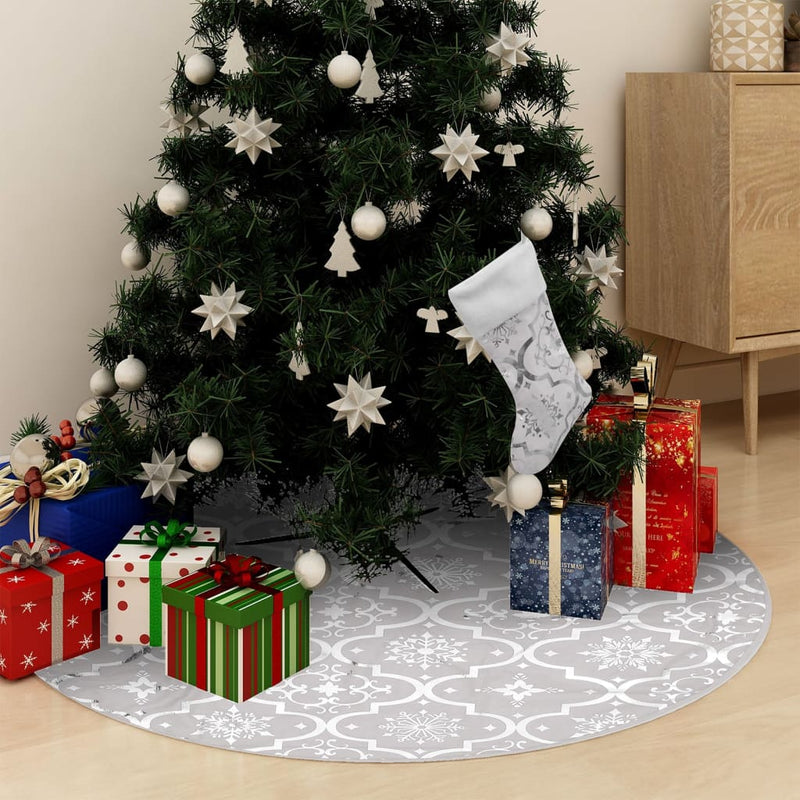 Afbeelding laden in galerijviewer, Vidaxl kerstboomrok luxe met sok 122 cm stof wit
