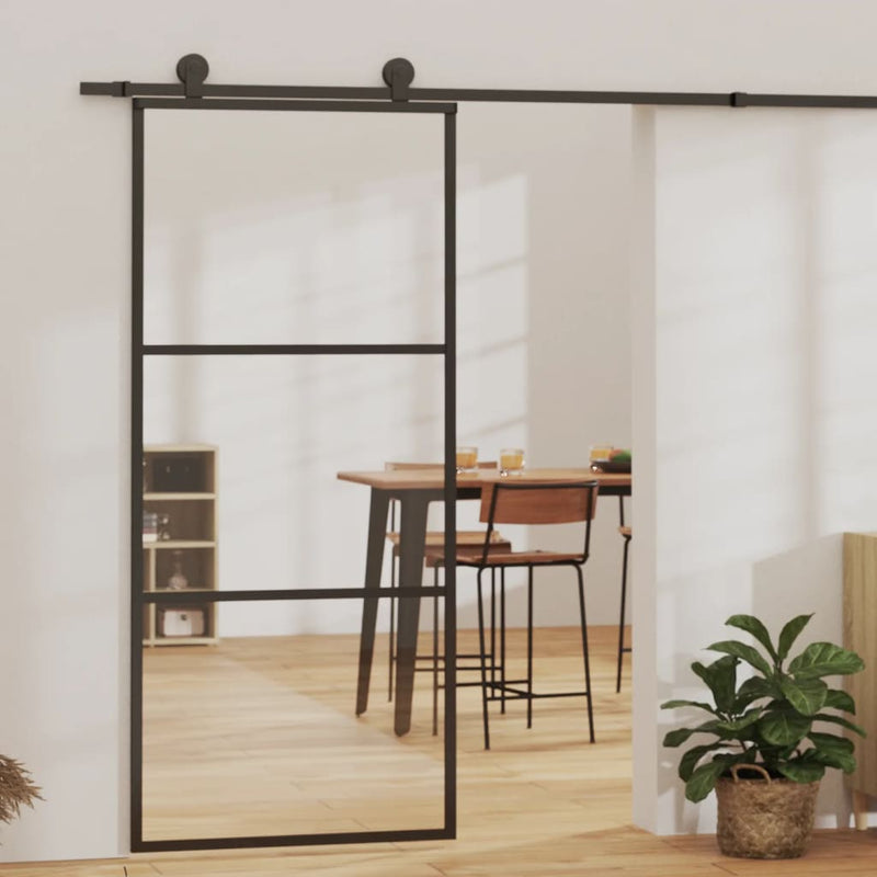 Afbeelding laden in galerijviewer, Vidaxl schuifdeur 90x205 cm esg-glas en aluminium zwart
