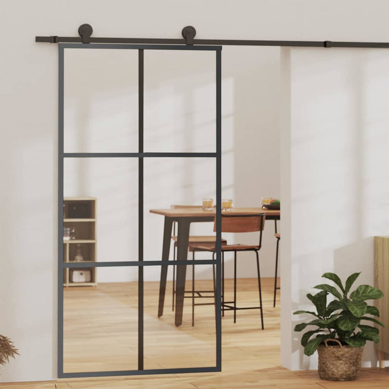 Afbeelding laden in galerijviewer, Vidaxl schuifdeur 102x205 cm esg-glas en aluminium zwart
