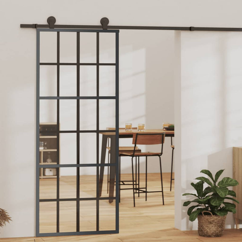 Afbeelding laden in galerijviewer, Vidaxl schuifdeur 76x205 cm esg-glas en aluminium zwart
