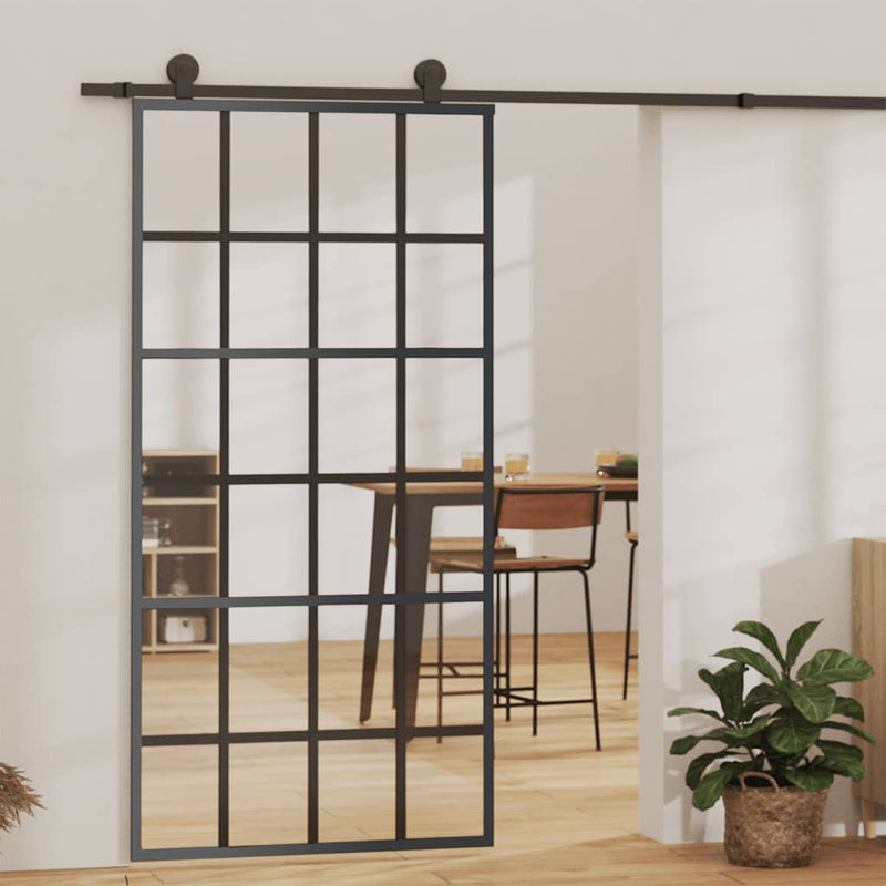 Afbeelding laden in galerijviewer, Vidaxl schuifdeur 102x205 cm esg-glas en aluminium zwart
