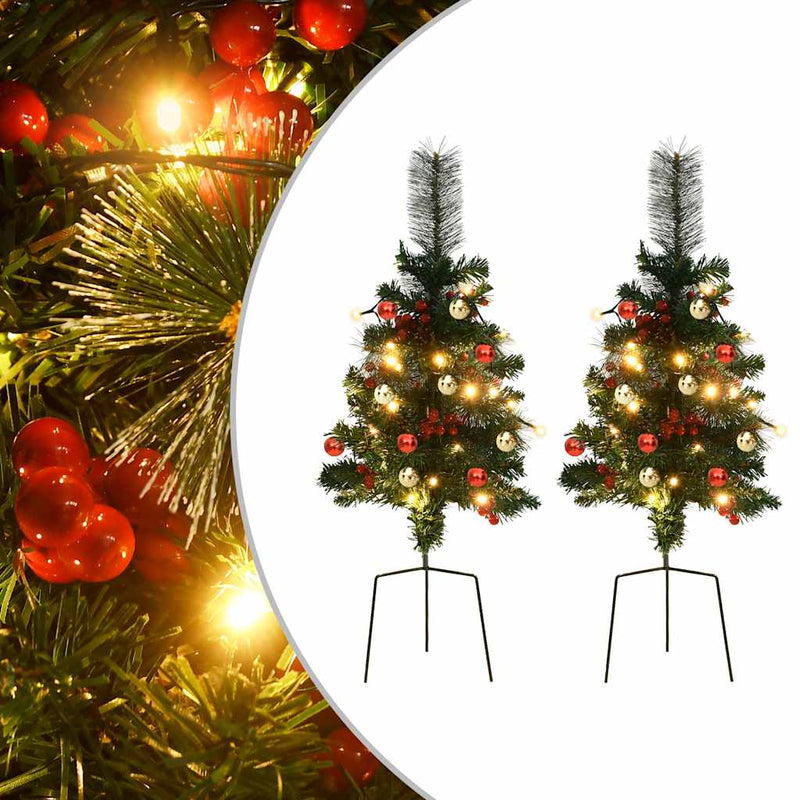 Afbeelding laden in galerijviewer, Vidaxl tuinkerstbomen 2 st met verlichting 76 cm pvc
