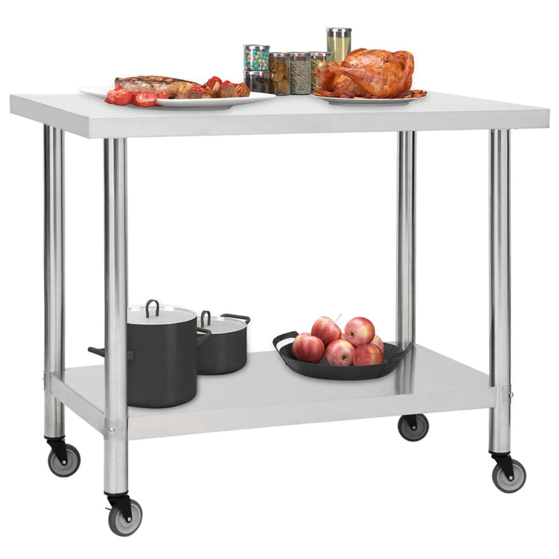 Afbeelding laden in galerijviewer, Vidaxl keukenwerktafel met wielen 100x45x85 cm roestvrij staal
