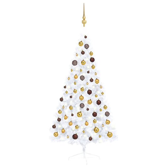 VidaXL Kunstkerstboom met verlichting en kerstballen half 150 cm wit