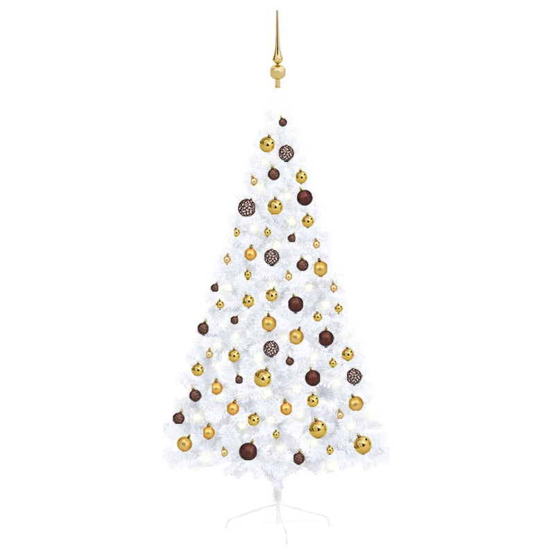 Afbeelding laden in galerijviewer, VidaXL Kunstkerstboom met verlichting en kerstballen half 150 cm wit
