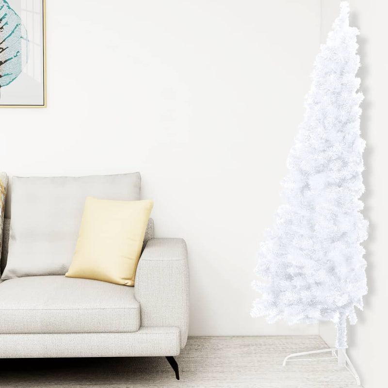 Afbeelding laden in galerijviewer, VidaXL Kunstkerstboom met verlichting en kerstballen half 150 cm wit
