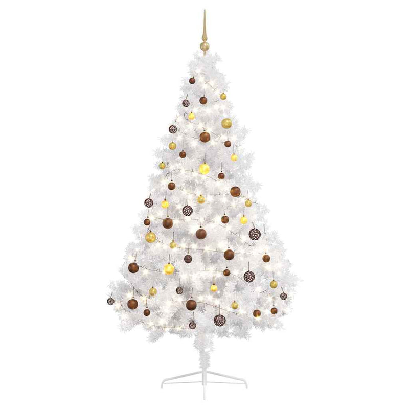 Afbeelding laden in galerijviewer, Vidaxl kunstkerstboom met verlichting en kerstballen half 210 cm wit
