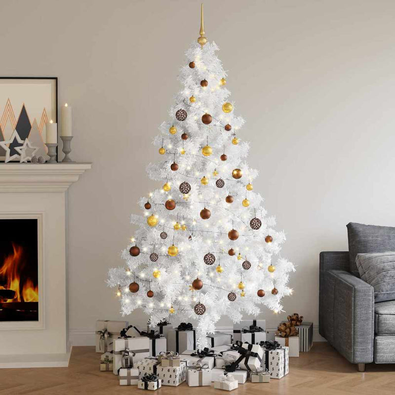 Afbeelding laden in galerijviewer, Vidaxl kunstkerstboom met verlichting en kerstballen half 210 cm wit
