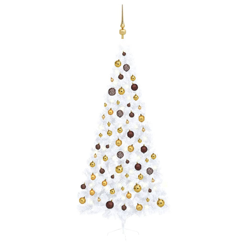 Afbeelding laden in galerijviewer, VidaXL Kunstkerstboom met verlichting en kerstballen half 240 cm wit
