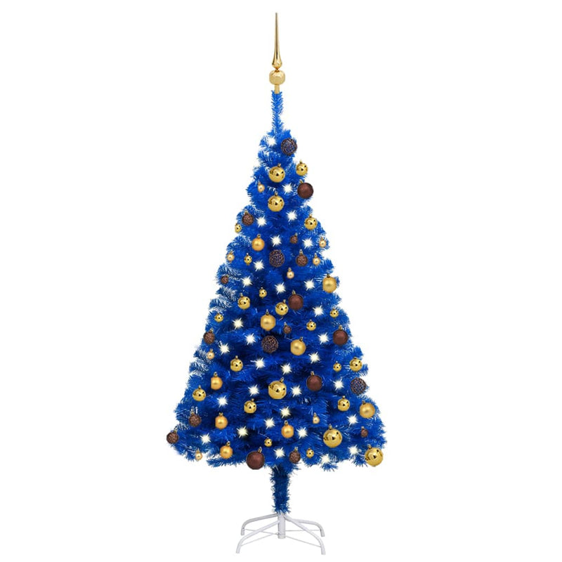Afbeelding laden in galerijviewer, VidaXL Kunstkerstboom met verlichting en kerstballen 120 cm PVC blauw
