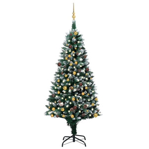 Vidaxl kunstkerstboom met led en kerstballen en dennenappels 210 cm