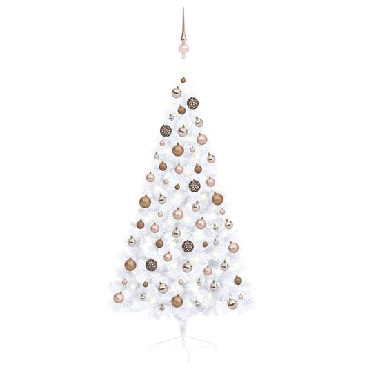 Vidaxl kunstkerstboom met verlichting en kerstballen half 150 cm wit