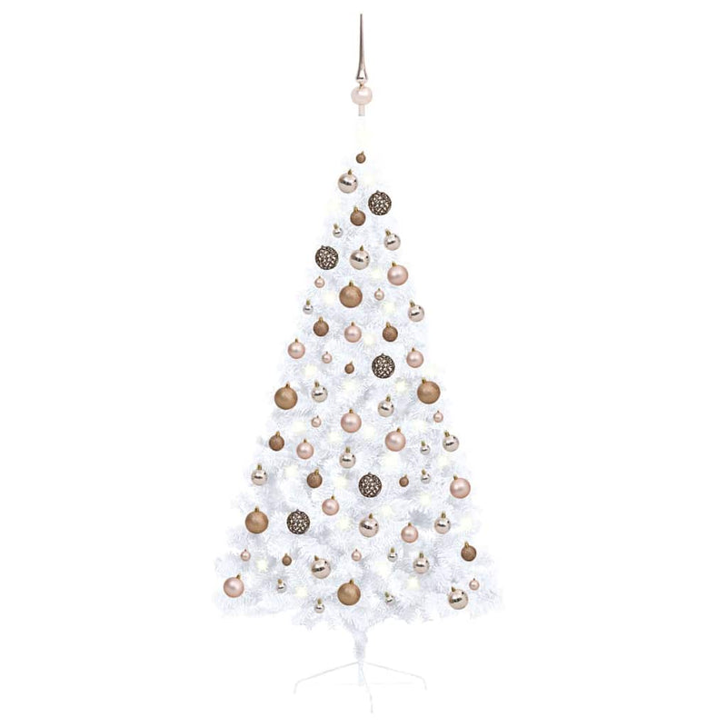 Afbeelding laden in galerijviewer, Vidaxl kunstkerstboom met verlichting en kerstballen half 150 cm wit
