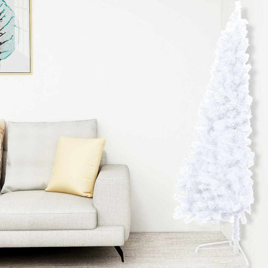 Vidaxl kunstkerstboom met verlichting en kerstballen half 150 cm wit