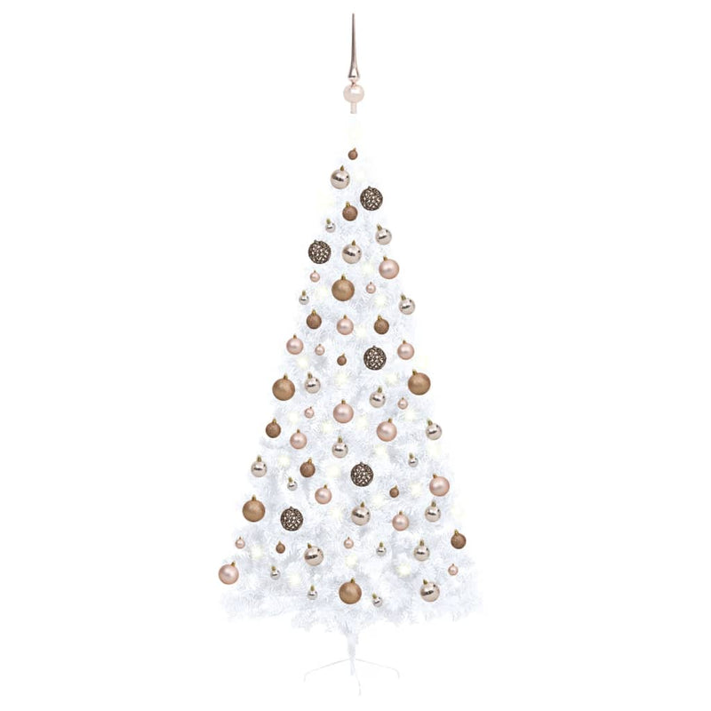 Afbeelding laden in galerijviewer, VidaXL Kunstkerstboom met verlichting en kerstballen half 210 cm wit
