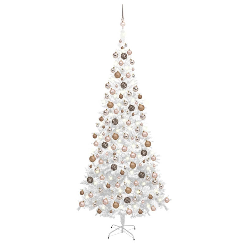 Afbeelding laden in galerijviewer, VidaXL Kunstkerstboom met verlichting en kerstballen L 240 cm wit
