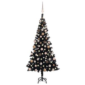 Vidaxl kunstkerstboom met verlichting en kerstballen 120 cm pvc zwart