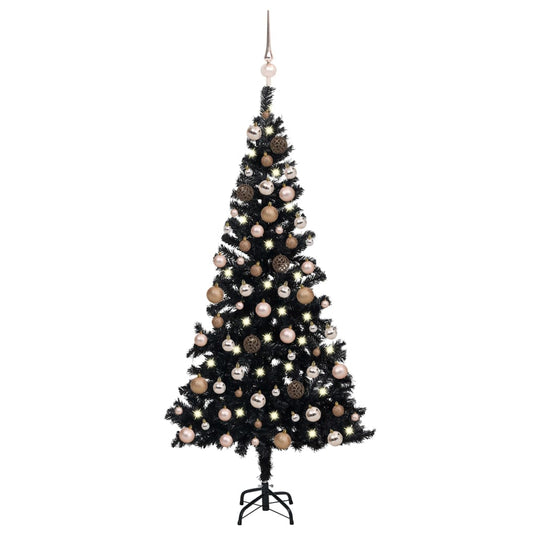 Vidaxl kunstkerstboom met verlichting en kerstballen 120 cm pvc zwart