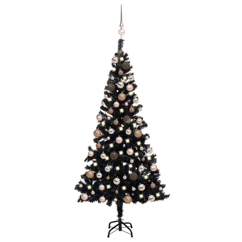 Afbeelding laden in galerijviewer, Vidaxl kunstkerstboom met verlichting en kerstballen 120 cm pvc zwart
