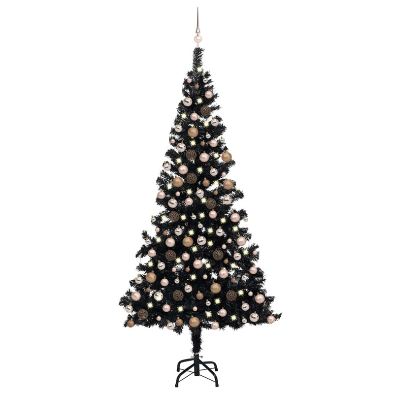 Afbeelding laden in galerijviewer, VidaXL Kunstkerstboom met verlichting en kerstballen 210 cm PVC zwart
