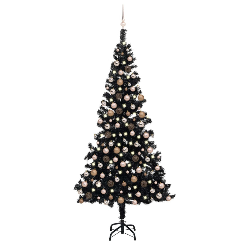 Afbeelding laden in galerijviewer, VidaXL Kunstkerstboom met verlichting en kerstballen 240 cm PVC zwart
