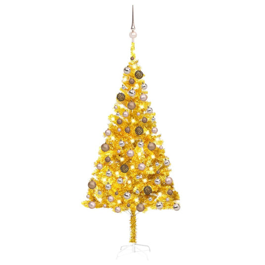 Vidaxl kunstkerstboom met verlichting en kerstballen 180 cm pet goud