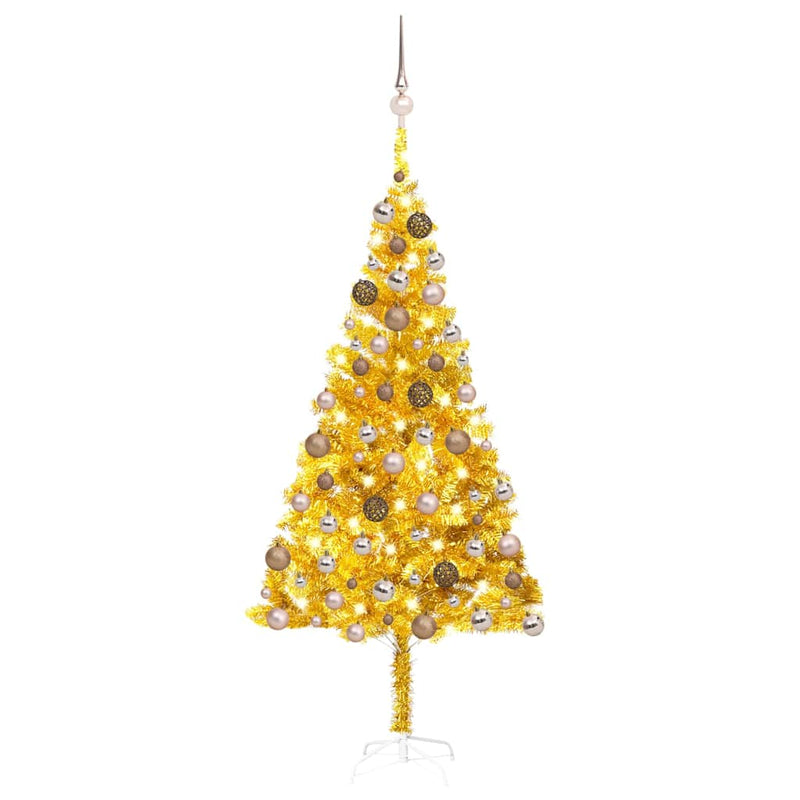 Afbeelding laden in galerijviewer, Vidaxl kunstkerstboom met verlichting en kerstballen 180 cm pet goud
