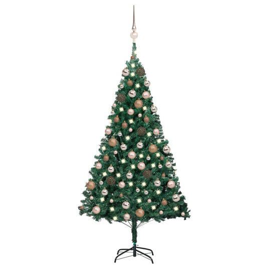 Vidaxl kunstkerstboom met verlichting en kerstballen 150 cm pvc groen