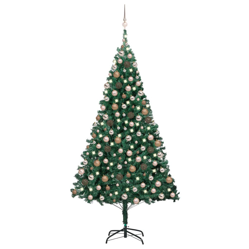 Afbeelding laden in galerijviewer, VidaXL Kunstkerstboom met verlichting en kerstballen 210 cm PVC groen
