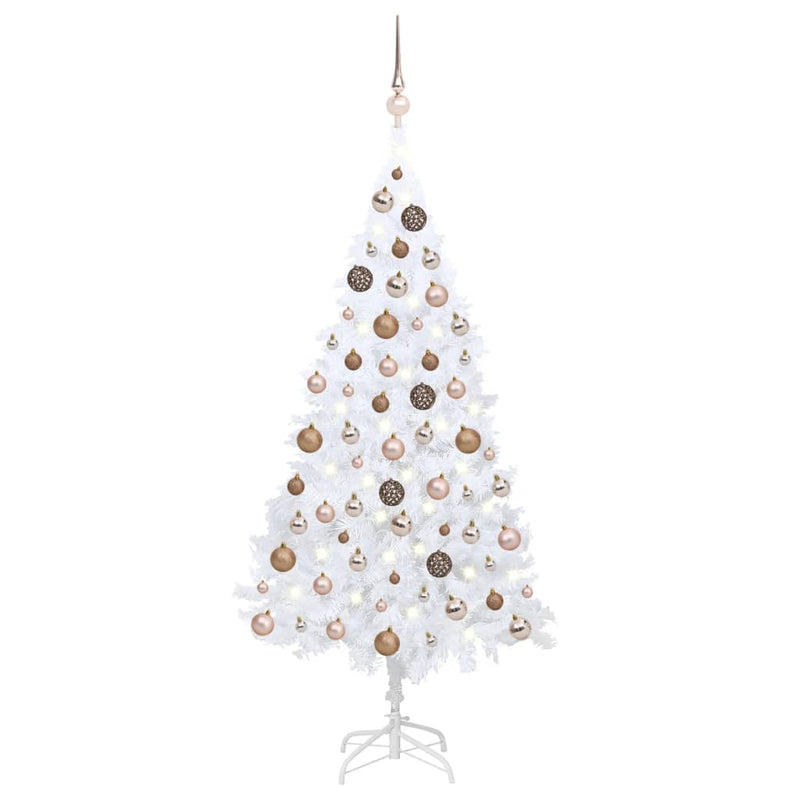 Afbeelding laden in galerijviewer, VidaXL Kunstkerstboom met verlichting en kerstballen 180 cm PVC wit
