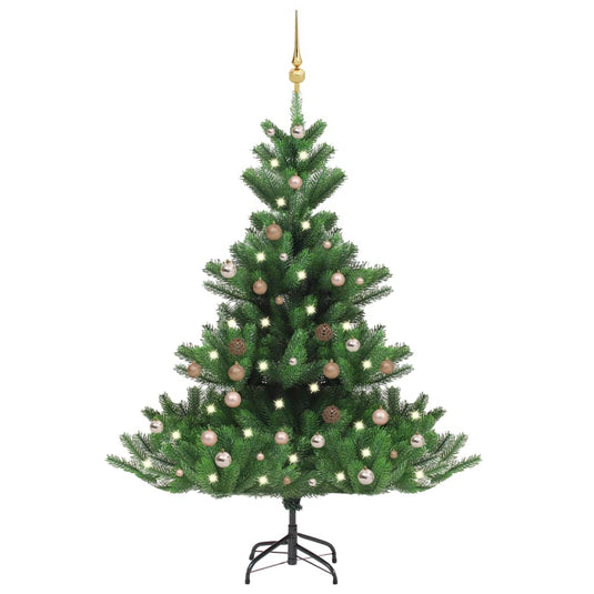 Vidaxl kunstkerstboom nordmann met led's en kerstballen 150 cm groen