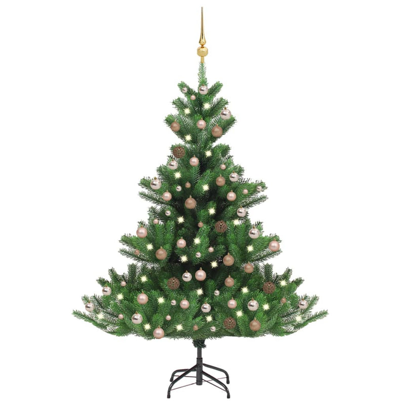 Afbeelding laden in galerijviewer, VidaXL Kunstkerstboom Nordmann met LED's en kerstballen 210 cm groen
