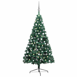 Vidaxl kunstkerstboom met verlichting en kerstballen half 120 cm groen