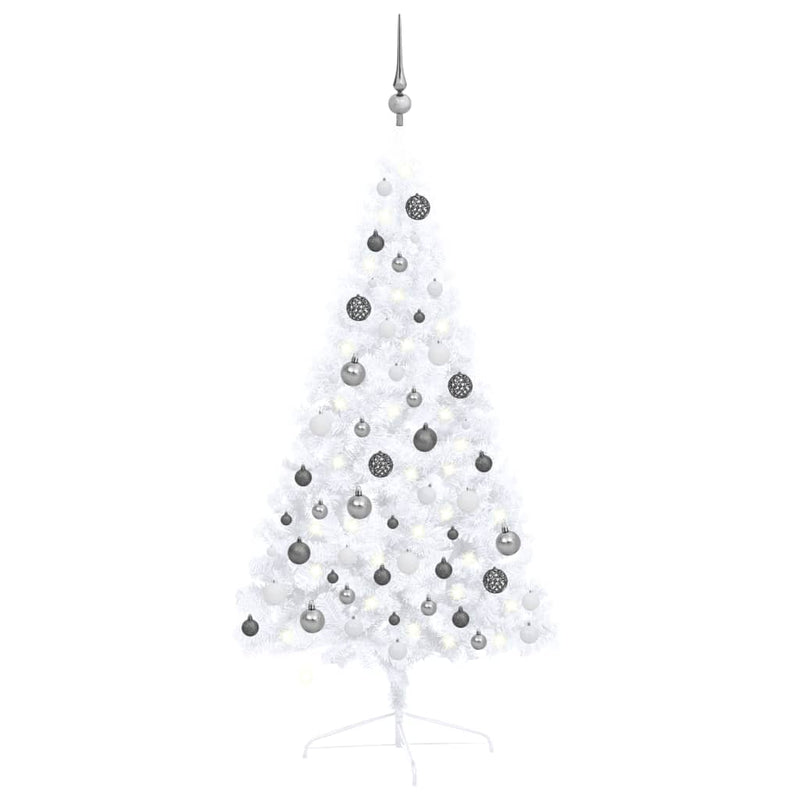 Afbeelding laden in galerijviewer, VidaXL Kunstkerstboom met verlichting en kerstballen half 120 cm wit
