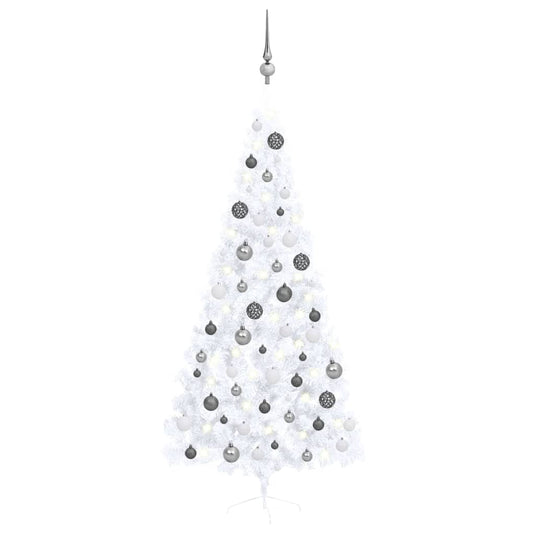 Vidaxl kunstkerstboom met verlichting en kerstballen half 210 cm wit