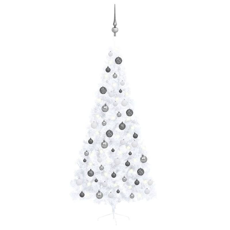 Afbeelding laden in galerijviewer, Vidaxl kunstkerstboom met verlichting en kerstballen half 210 cm wit
