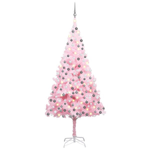 Vidaxl kunstkerstboom met verlichting en kerstballen 210 cm pvc roze
