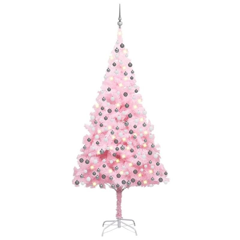 Afbeelding laden in galerijviewer, Vidaxl kunstkerstboom met verlichting en kerstballen 210 cm pvc roze
