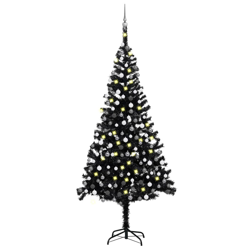 Afbeelding laden in galerijviewer, Vidaxl kunstkerstboom met verlichting en kerstballen 240 cm pvc zwart
