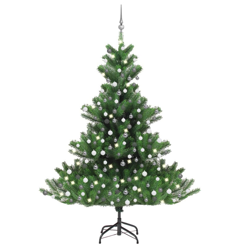 Afbeelding laden in galerijviewer, Vidaxl kunstkerstboom nordmann met led's en kerstballen 210 cm groen
