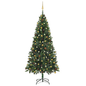 Vidaxl kunstkerstboom met verlichting en kerstballen 210 cm groen